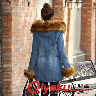 棉襖  羽絨服 2015 秋冬女裝新款歐美加厚牛仔棉衣 大碼牛仔棉服女裝中長款外套原始圖片3