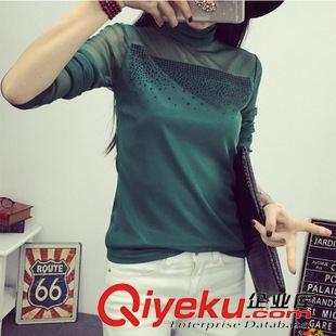 8月1日 2015秋新品修身大碼彈力網(wǎng)紗打底衫女長袖時尚高領(lǐng)T恤女原始圖片2