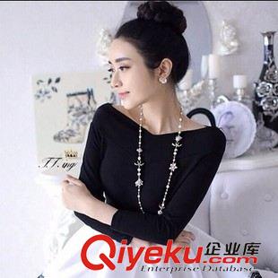 8月5日 2015春裝新款女裝拼接蕾絲花邊一字領(lǐng)九分袖蓬蓬裙大擺歐美連衣裙原始圖片2