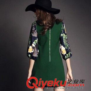 8月5日 春秋季新款女裝 裙子歐美dp時尚燈籠袖圓領印花連衣裙送項鏈原始圖片3