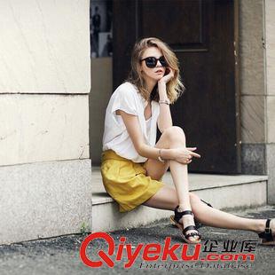 8月5日 歐洲站2015夏季新款大碼女裝短袖雪紡衫+時(shí)尚短褲兩件套套裝潮原始圖片3