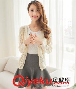 9月新款 2015秋季韓版女裝新款V領(lǐng)薄款針織衫 純色鏤空針織外套原始圖片3