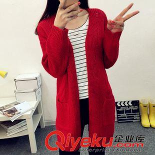 9月新款 2015秋季新款韓版寬松開衫針織衫兩口袋毛絨毛衣女原始圖片2