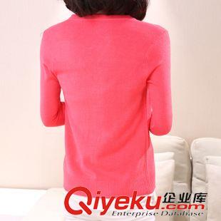 針織衫 2015秋季韓版女裝純色長袖V領(lǐng)針織小開衫 糖果色針織外套原始圖片2