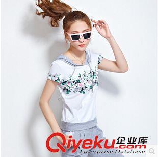 套裝 2015夏季連帽短袖衛衣套裝女印花七分褲休閑套裝女夏裝運動裝T恤