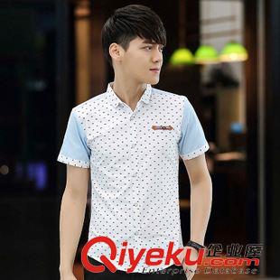 精品男裝系列 男裝短袖印花原創商務襯衫2015夏季流行時尚韓版修身休閑青春