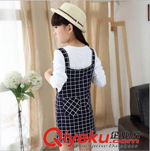 2015年8月3日秋款新品 童裝春秋款女童中小童套裝黑白格背帶裙套裝童裝一件待發(fā)廠家直銷原始圖片3