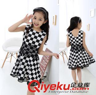 2015年6月新品 2015童裝代理夏裝女童韓版裙子黑白條紋裙子 中大童兩件裙套裝