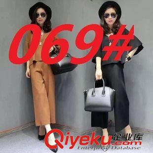 套裝 歐洲站2015秋款新款時尚中袖闊腿褲套裝針織衫大碼女裝兩件套女
