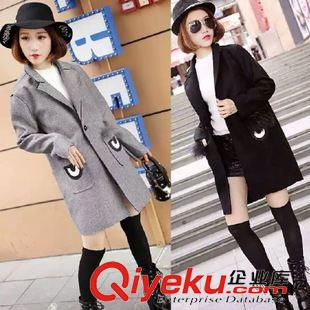 開衫 外套 2015新品歐洲站新款呢子大衣毛呢外套女裝新款口袋真毛原始圖片2