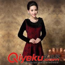 第3期新款  新款中年大碼女裝高端長(zhǎng)袖收腰顯瘦兔毛領(lǐng)連衣裙原始圖片3