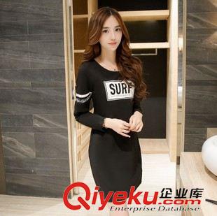 第4期新款 韓版女裝秋裝加絨長(zhǎng)袖圓領(lǐng)中腰套頭中裙修身一步連衣裙原始圖片2