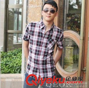 未分類 QEOK品牌新款男式格子襯衫短袖 外貿(mào)運動襯衫休閑男士T恤純棉開衫