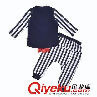 【新品推薦款】 2015春款嬰兒服裝春秋款韓版童裝純棉男女寶寶條紋卡通童套裝批發(fā)原始圖片2