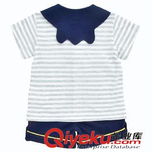 夏款 2014夏季新款男童海軍風i套裝 可愛條紋短袖短褲兩件套原始圖片2