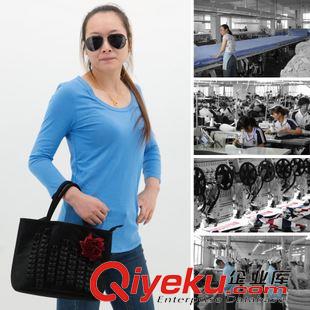 圓領(lǐng)T恤 品質(zhì)針織工廠 輕薄 春秋款 快干面料 女子黑色純色長袖圓領(lǐng)T恤