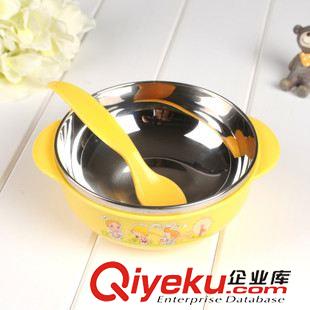 哺喂用品 兒童雙耳提手隔熱碗幼兒雙層防摔不繡鋼寶寶學(xué)習(xí)吃飯不帶蓋