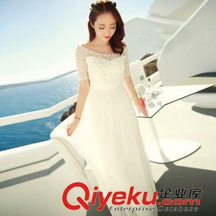 連衣裙夏 一件代發 20151波西米亞雪紡釘珠度假沙灘連衣長裙 微信代發