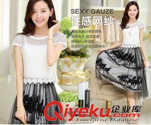 連衣裙夏 一件代發 2015夏女韓版修身氣質蕾絲網紗連衣裙兩件套 微信代發