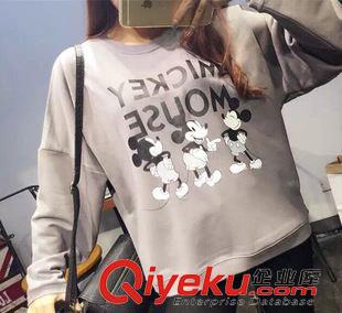 9月11新款 韓國人氣新款秋潮新品 女裝卡通系米奇印花 T恤寬松毛圈棉女衛衣原始圖片2