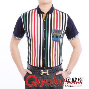 短袖襯衫 野獵夏裝新款條紋男式襯衫 韓版修身男士短袖襯衫 短袖襯衣男潮原始圖片2