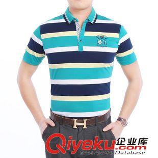 色織條 2015夏季新 品牌男裝定做批發(fā)男式條紋短袖t恤廠家直銷(xiāo)一件代發(fā)原始圖片2