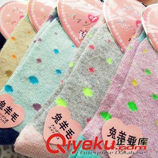 保暖襪 新款兔羊毛襪 可愛大圓點女襪 秋冬加厚保暖 中筒襪批發(fā)