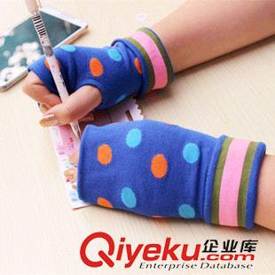 保暖手套 冬季保暖可愛(ài)卡通半指手套 韓版圓點(diǎn)全棉保暖手套 電腦打字手套原始圖片2