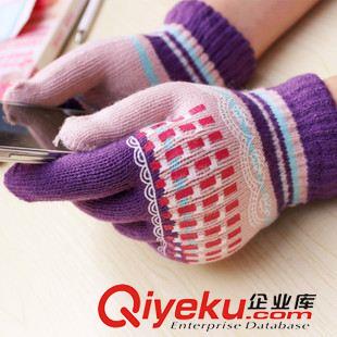 保暖手套 冬季保暖印花手套批發(fā) 新款女士毛線針織手套 五指保暖手套 廠家