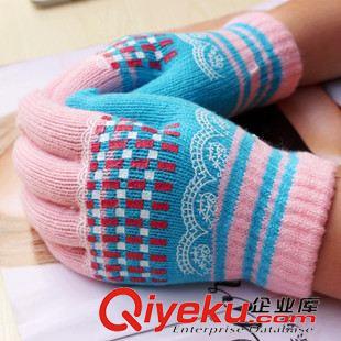 保暖手套 冬季保暖印花手套批發(fā) 新款女士毛線針織手套 五指保暖手套 廠家原始圖片2