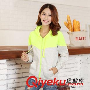 20150909新品 2015秋裝新款韓版休閑長袖衛(wèi)衣女 拉鏈開衫學生拼色外套女原始圖片2