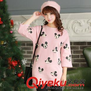 20150906新品 2015秋季新款韓版卡通加厚七分袖打底衫 中長(zhǎng)款修身t恤連衣裙女原始圖片2