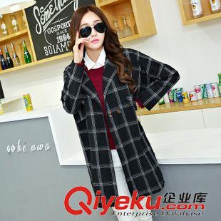 20150906新品 2015秋裝新款韓版中長款大碼顯瘦格紋西裝外套女潮原始圖片2