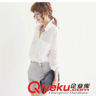 2015襯衣系列 歐洲站2015韓國文藝范小清新拼接白襯衫 代理批發原始圖片2
