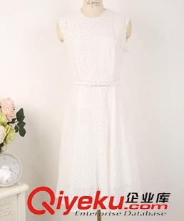 連衣裙 2015韓版夏裝名媛風定制花邊無袖背心大擺蕾絲女裝 連衣裙配腰帶原始圖片3
