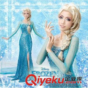 冰雪奇緣 爆款 cosplay動(dòng)漫服裝女 冰雪奇緣 艾爾莎Elsa女王禮服披紗藍(lán)長(zhǎng)裙原始圖片2