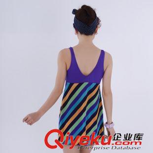 連體泳衣 莉槿朵 特大碼特寬松 時尚條紋色網(wǎng)紗溫泉泳衣 韓版設(shè)計胖人泳裝原始圖片2