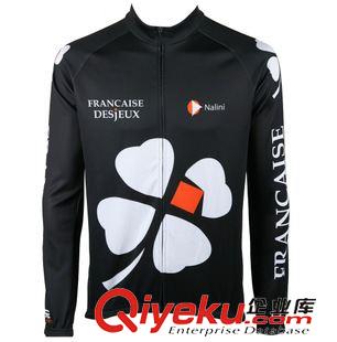 tj商品 黑色四叶草 自行车车队男士春秋款长袖骑行服套装 M-2XL