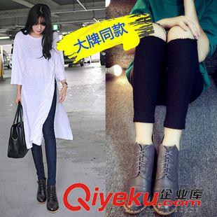 短靴 2015秋冬季新款英倫系帶粗跟中跟箭頭短靴及裸靴女鞋潮女靴馬丁靴