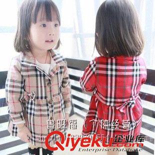 外套 風衣 夾克 新品B家英倫風格 格子女童風衣外套 韓版公主時尚蝴蝶結可愛童裝原始圖片2