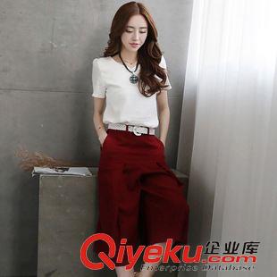 6月新款第十二期 Y3969#2015夏季新款女裝 時尚韓版小香風(fēng)棉麻寬松兩件套T恤短褲
