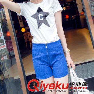 6月新款第十二期 Y3985#新款夏季女裝 復(fù)古浮雕花紋百搭短褲+花邊蕾絲背心 套裝原始圖片3