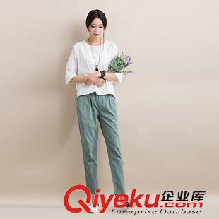 6月新款第十五期 3875#2015新款文藝棉麻褲子薄款亞麻女褲 松緊腰哈倫褲褲休閑長褲原始圖片2