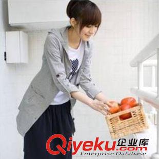 女式外套 2015韓版春秋裝新款 中長款 純色連帽長袖開衫衛(wèi)衣 女式薄款外套原始圖片3