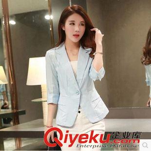 女式外套 2015秋裝韓版亞麻小西裝女 棉麻西服七分袖薄款修身小外套短款原始圖片2