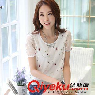 雪紡衫 Y3938#夏季新款女裝 2015韓版百搭氣質(zhì)荷葉邊鏤空拼接雪紡衫上衣