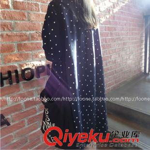 長袖襯衫 2015春夏新款 韓國代購女裝 波點翻領(lǐng)中長款雪紡襯衫女士長袖襯衣原始圖片2