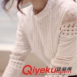 長(zhǎng)袖襯衫 2015春季新款韓版長(zhǎng)袖白色打底修身棉勾花鏤空蕾絲襯衫女襯衣現(xiàn)貨