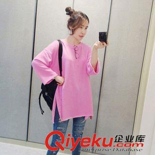 衛(wèi)衣 絨衫 Y4183#秋款韓版大碼女裝開叉邊中長款寬松顯瘦長袖衛(wèi)衣T打底衫原始圖片3