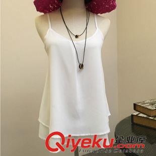 背心 吊帶  Y4080#2015夏裝新款 寬松純色打底雙層雪紡吊帶 背心 女原始圖片2